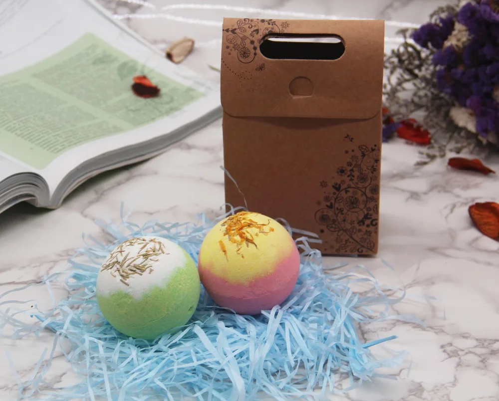 2X120g Organic Bath Bombs Dried Flower Petals Round Sea Salt Moisturizing Lavender Rose Handmade SPA Christmas 5