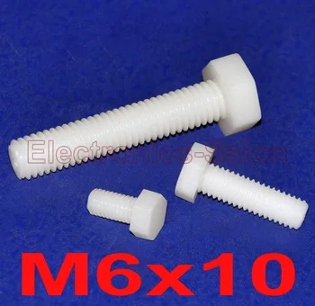 

( 100 pcs/lot ) Metric M6 x 10mm Nylon Hex Bolt, Hexagonal Screw.
