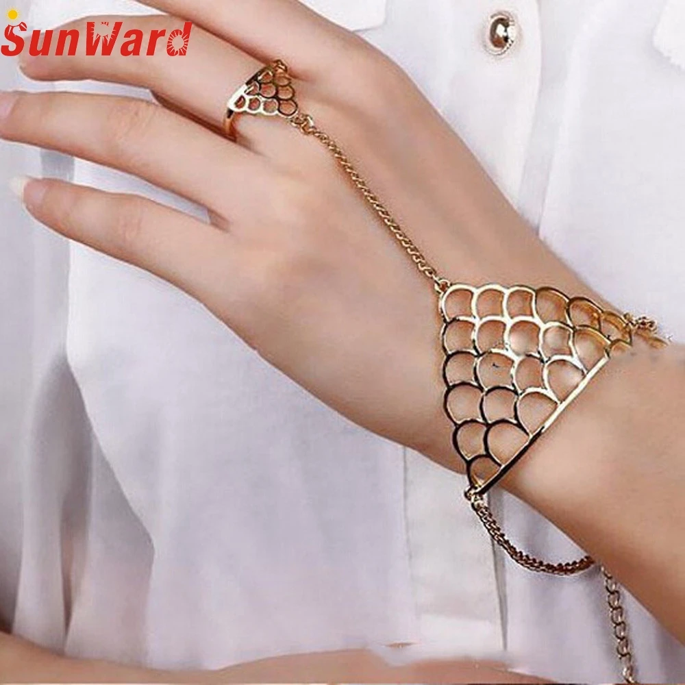 OTOKY Лидер продаж женские плоский рыбьей чешуи палец звено цепи браслет модные сапоги в панковском стиле, Прямая F27