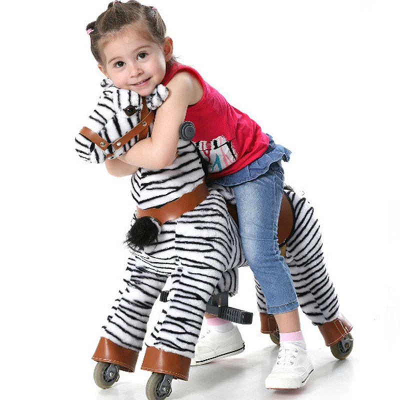 Plyšová jízda na koni hračka s stabilní pro děti chodící mechanické zebra s koly přizpůsobené dítě vánoční dárek k narozeninám