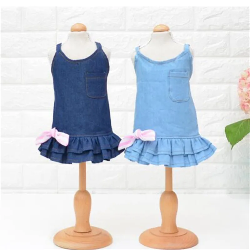 

2019 Newest Cotton Denim Clothes Dog Dress Princess Summer Pet Puppy Dresses For Small Dogs Teddy Pug Dress 2 Colors Clothing 02