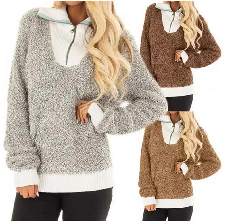 

2018 Autumn winter new style long sleeves lady's coat cashmere turtleneck with zipper sweater