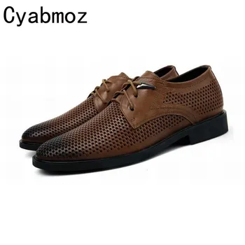 

Plus Size 38-47 Summer Mens Dress Shoes Pointed Toe Breathable Fashion Casual Genuine Leather Male Retro Business Shoes Lace Up