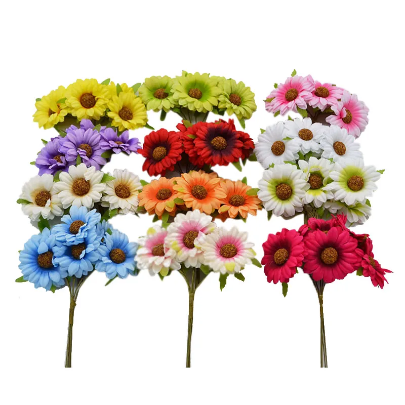 30pcs/lot Bouquet Artificial Sunflower Big Chrysanthemum Silk Flowers Fake Leaf Wedding Xmas Accessories Home Party Decor 8Z