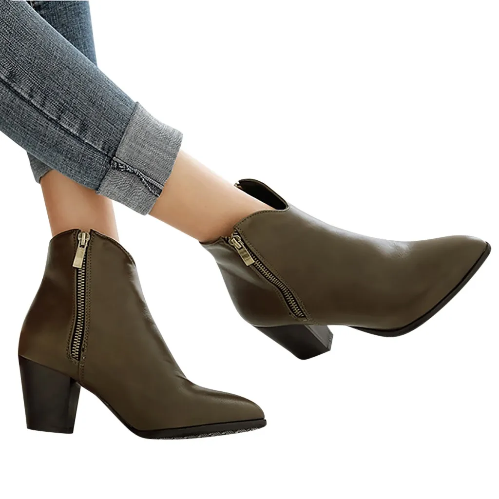 

Shoes Woman Snow Winter Boots Women Shoes Ladies Cowboy Ankle Boots For Women Solid Zip Pointed Toe Square Heel Boots Booties
