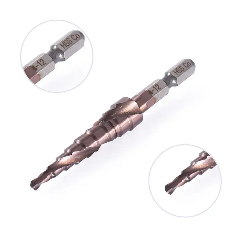 

1/4'' Hexagon Shank M35 HSS-CO Step Drill Bits Metalworking Spiral Groove Stainless Steel Tapping Cobalt Plating Bit
