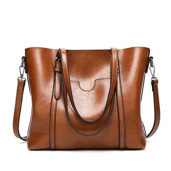

Fashion Women's Handbags Women bag Oil wax Genuine Leather Handbags Luxury Lady Hand Bags With Purse Pocket Women messenge N414