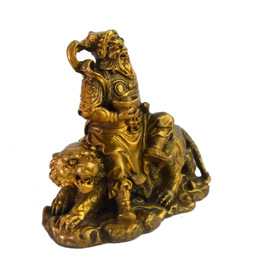 Фэн-шуй латунный Бог богатства Цай Шэнь Йе сидя на статуэтке тигра+ Бесплатный красный браслет M5021