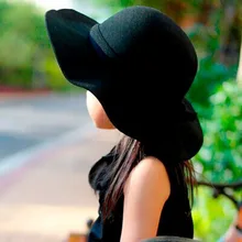 Autumn Winter Warm Kids Boys Girls Vintage Wide Brim Cap Soft Wool Felt Bowknot Bowler Floppy Children Sun Hat Beach Hat