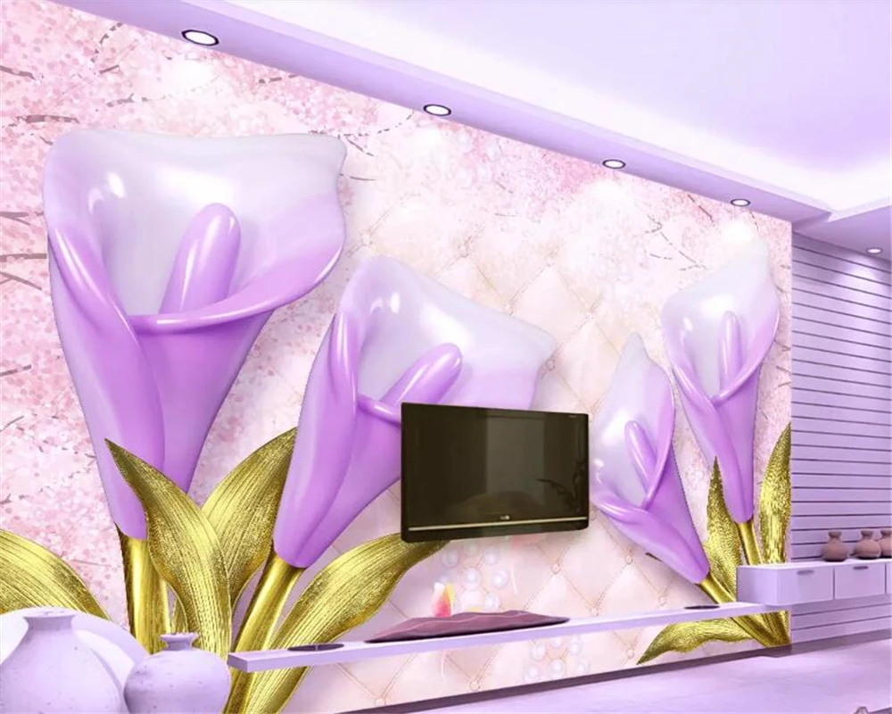 Beibehang заказ обои HD 3D фиолетовый Калла Лилия тиснением мягкие мешочек для украшений стены домашний декор ТВ диван задний план