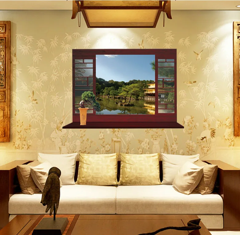 Fundecor New Chinese Style Summer View Lakeside Garden Landscape Fundecor New Chinese Style Summer View Lakeside Garden Landscape Fake Window Wall Stickers Home Decor Living Room In From