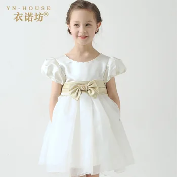

New Pattern Fashion Lace Long Sleeve Children Solid Color White Wedding Girls Dress