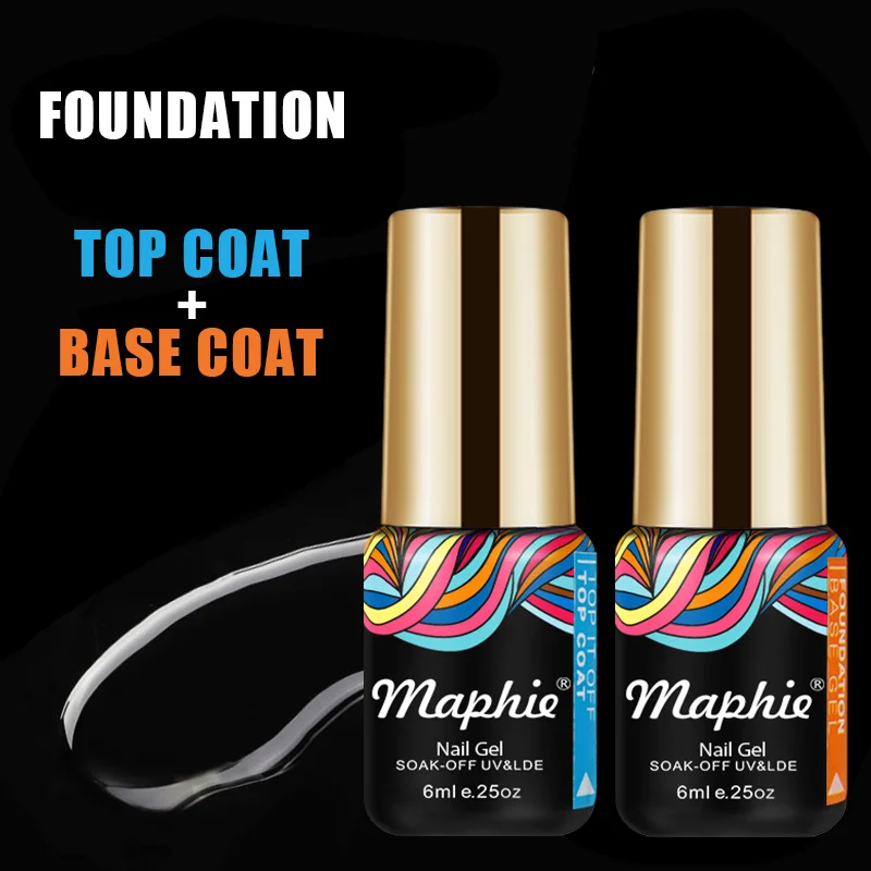 

Maphie 2Pcs/Lot Semi Permanent UV Base Coat Top Coat Nail Primer Soak Off Base Foundation Nail Coat Long Lasting Led Top Coat