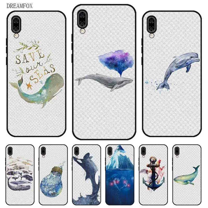 N466 Whale And Sea Black Silicone Case Cover For Huawei Honor 6A 6C 6X 7C 7X 8 Lite Pro |