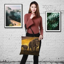 Двухсторонняя печать слон печатных льняная женская большая сумка для покупок сумка-тоут для дам тканевая сумка дорожная упаковка