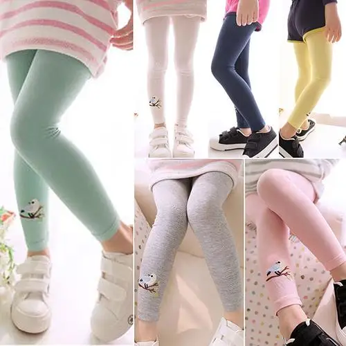 

Fashion Baby Kids Girls Cotton Pants Embroidery Bird Warm Stretchy Leggings Trousers