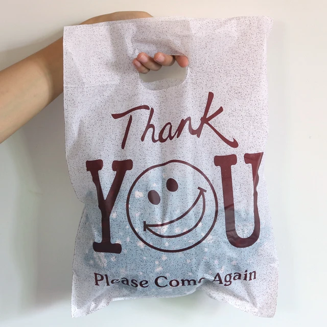 Whole 100pcs 30x40cm Coffee Thank You Plastic Gift Bag Whole 100pcs 30x40cm Coffee Thank You Plastic Gift Bag Ping With Handle Cute