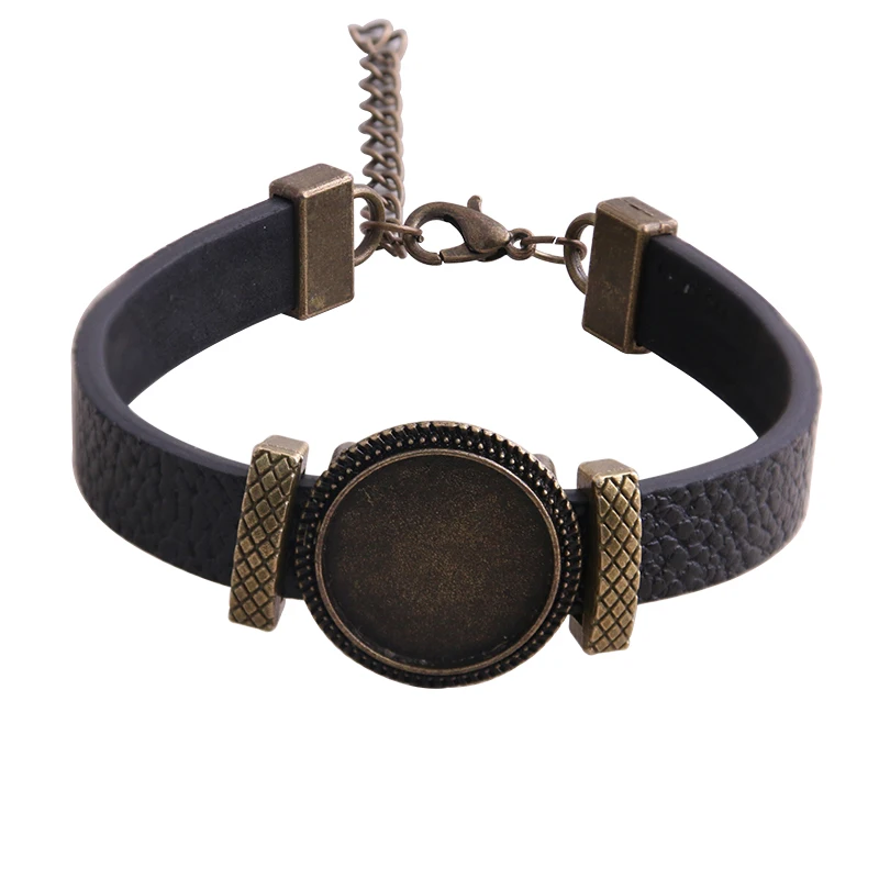 

1pcs 6 Color PU Bracelet Bronze Rectangle Base Setting Cuff Blank Trays Brazel Fit 18mm Glass Cameo Dome Cabochon DIY Jewelry