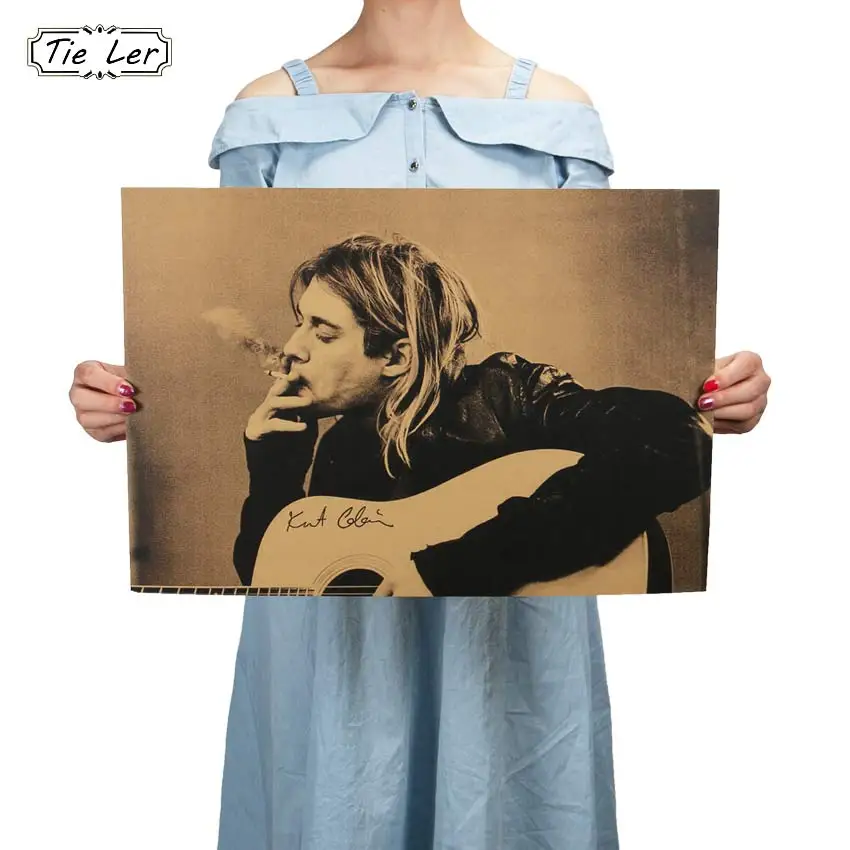 

TIE LER Kurt Cobain Nirvana Frontman Rock Poster Kraft Paper Cafe Bar Poster Retro Poster Wall Sticker