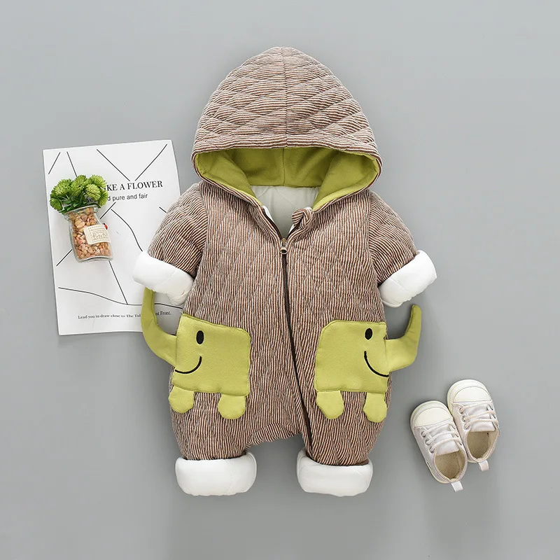 

HYLKIDHUOSE 2018 Winter Infant Newborn Rompers Hooded Baby Girl Boy Jumpsuits Warm Plush Thicken Outdoor Kids Children Costume