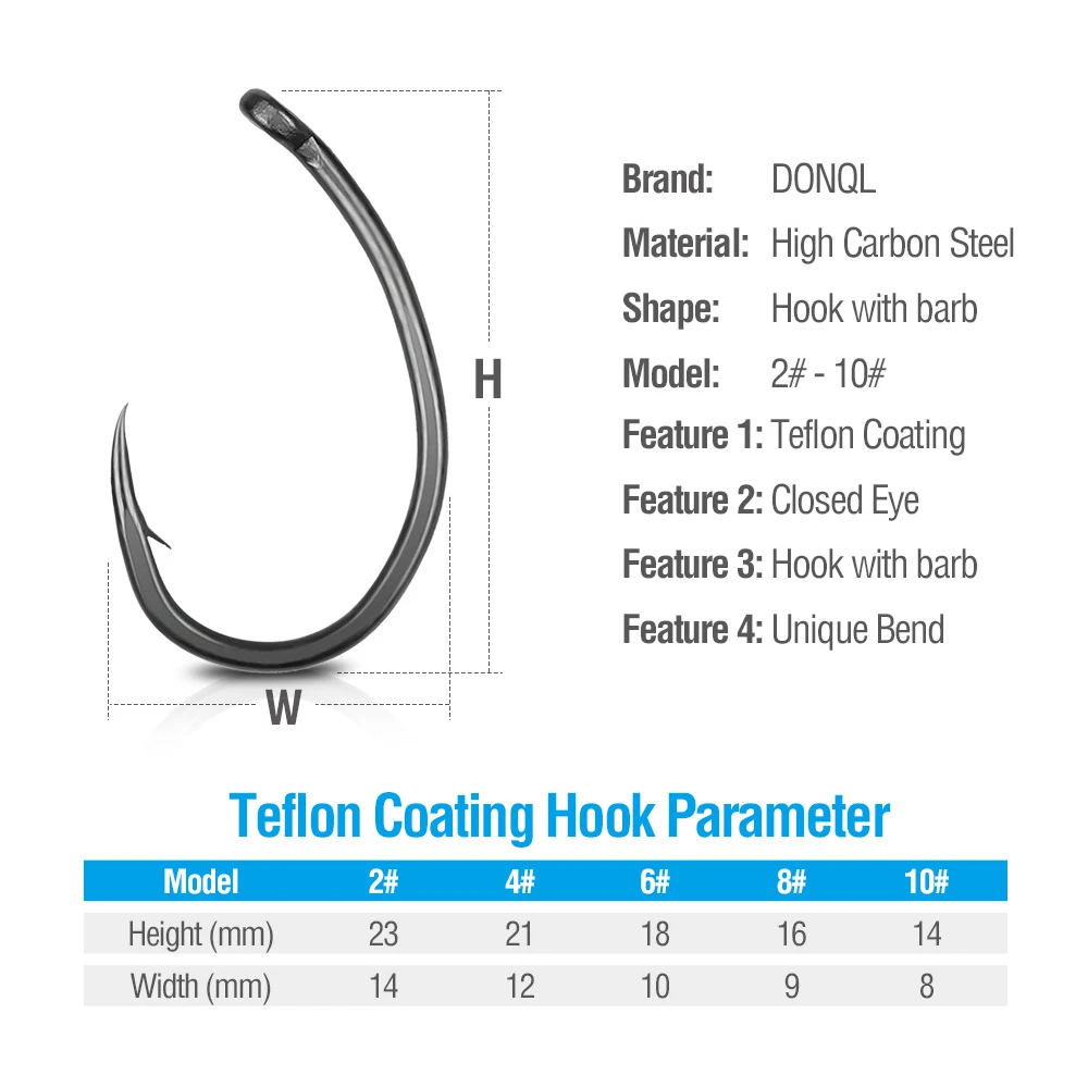 DONQL 1020pcs Barbed Fishing Hooks Set Curve Circle Fishhook Teflon Coated Fly Fishing Carp Hook For Fish Sea Accessories (8)