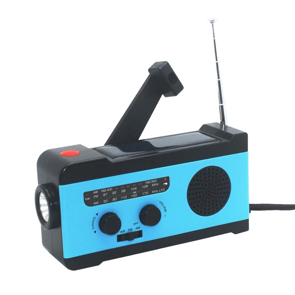

Rechargeable AM/FM/WB Solar Radio Hand Crank Phone Charger 2000mAh SOS Alarm LED Flashlight