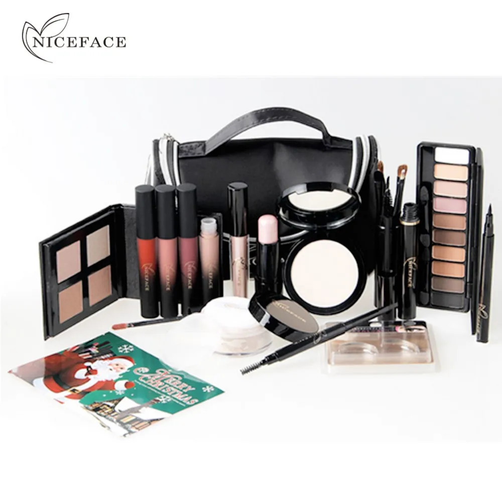 Valentine Gift Fascinating Makeup Kit with Matte Liquid Lipstick Highlighter Eyeshadow False Eyelashes Foundation Brush Set