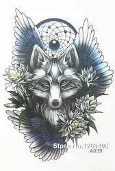 2018 Новые простые Прохладный татуировки волк с Ловец снов 21x15 см Водонепроницаемый временные татуировки