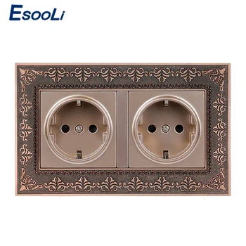 

Esooli 16A Russia Spain Double EU Standard Power Socket 146*86 4D Embossing Retro Zinc Alloy Metal Panel Wall Electrical Outlet