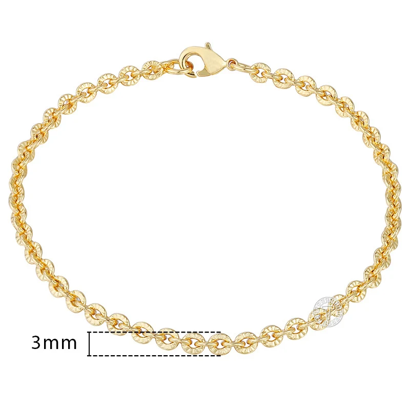 585 желтый, розовый, золотой женский браслет с цепочкой, круглая цепочка 3 мм, 18 см, 20 см, 23 см GB395 - Окраска металла: Yellow Gold GB404