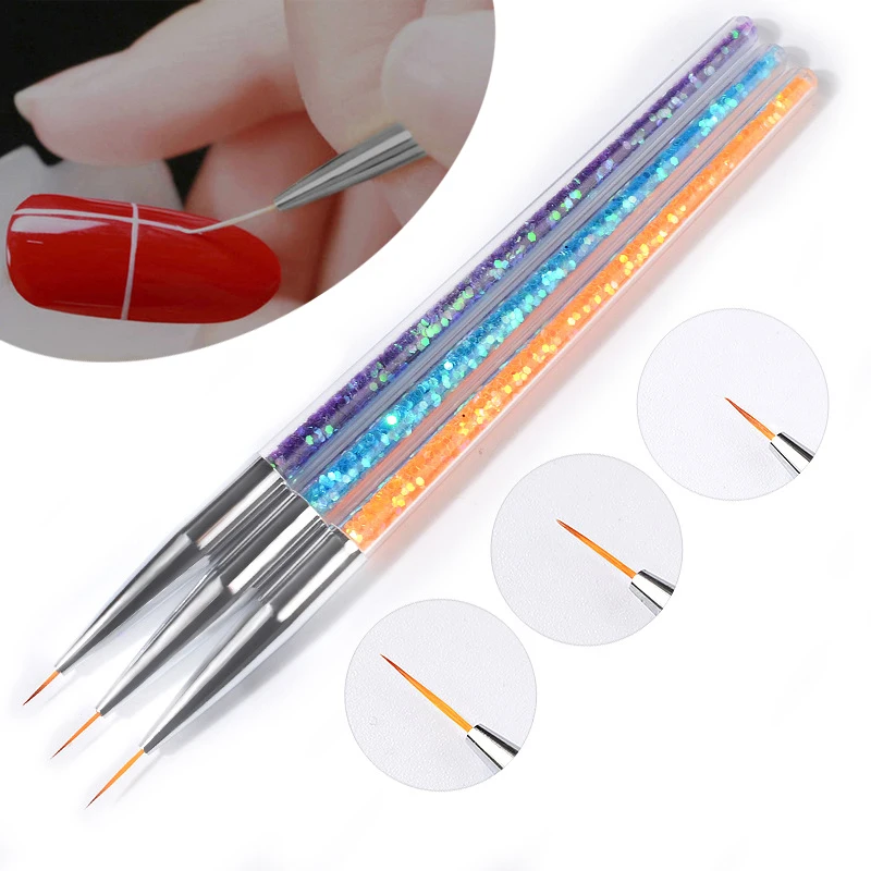 

3PCS Sequins Nail Art Brush Drawing Painting Carving Pen Design Manicure Tools 7/9/11mm Acrylic Liner UV Gel Decoration Tools
