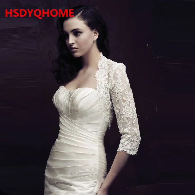 Высокое качество белое кружевное болеро с рукавами 3/4 для свадебных платьев свадебные накидки