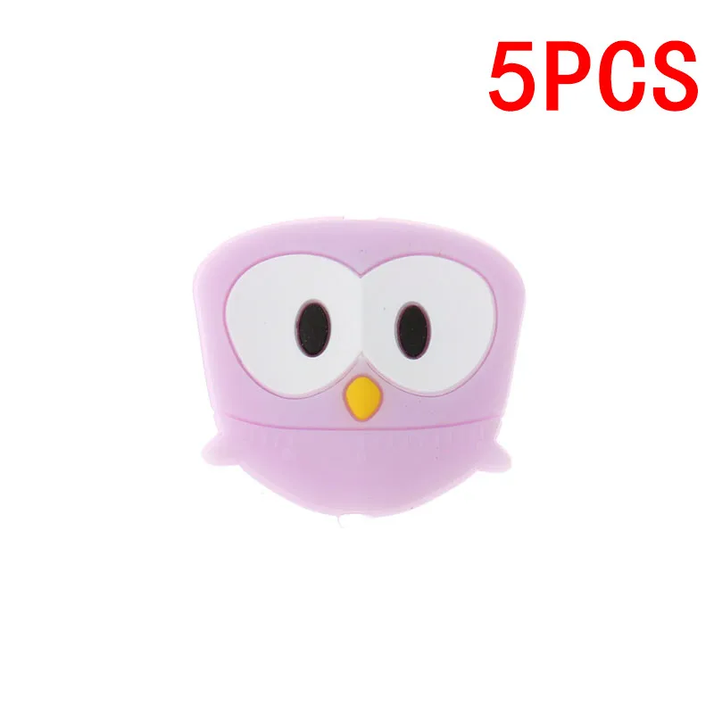 Owl-Lilac 5 шт., милые Силиконовые Прорезыватели для зубов в виде единорога, бусы, не содержит бисфенол, Детские Прорезыватели, ожерелье, сделай сам, для младенцев, Жевательная соска, цепочка, лиса, коала, сова - Цвет: Owl-Lilac