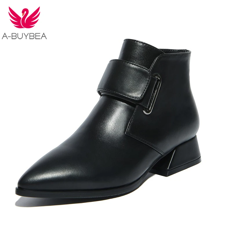 

A-BUYBEA Women's 2017 autumn winter wind, magic stick, horseshoe and pointed, solid color cowhide, Martin boots