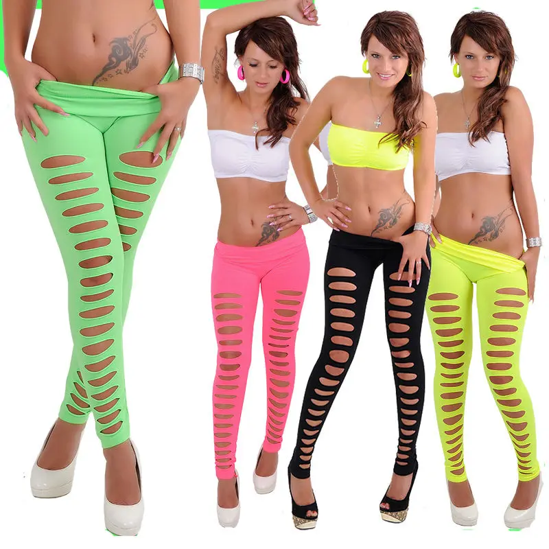 Buy Sexy Women Hole Style Leggings Solid Bright Color Bodycon Clothes Wear 2016