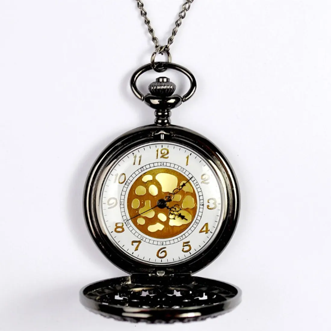 Retro Wild Quartz Large Black Pocket Watch Classic Fashion Hollow Spider Web Table Men And Women Antique Gift Temperament Watch