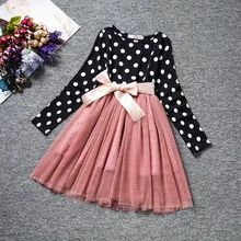 Коллекция года, весенне-осеннее платье принцессы для девочек корейское платье в горошек с длинными рукавами в английском стиле для детей от 2 до 6 лет