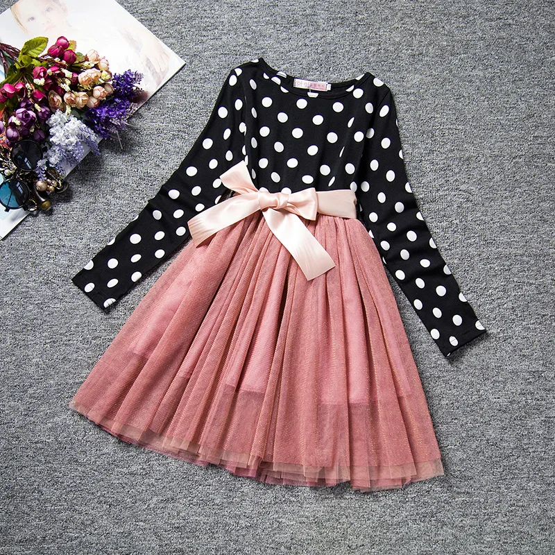 

2019 spring and autumn Girls Princess Dress Korean long sleeve England Polka Dot Dress 2-6 years