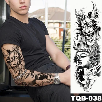

New 1 Piece Temporary Tattoo Sticker Buddha and devil style Tattoo with Arm Body Art Big Sleeve Large Fake Tattoo Sticker