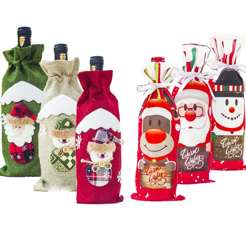 

Urijk Wine Bottle Bags Clothes With Hats Red Wine Bottle Covers Cap Dinner New Year Table Decoration Party Gift Holder Navidad