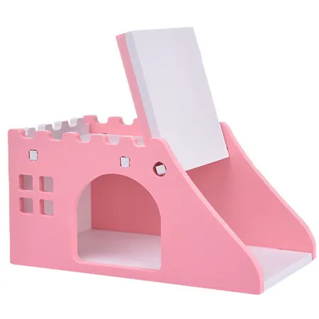 Милый изысканный деревянный хомяк дом просмотр палуба дом для домашних животных хомяков шиншилл Гвинея-свинья хомяк гнездо с лестницей - Цвет: Pink