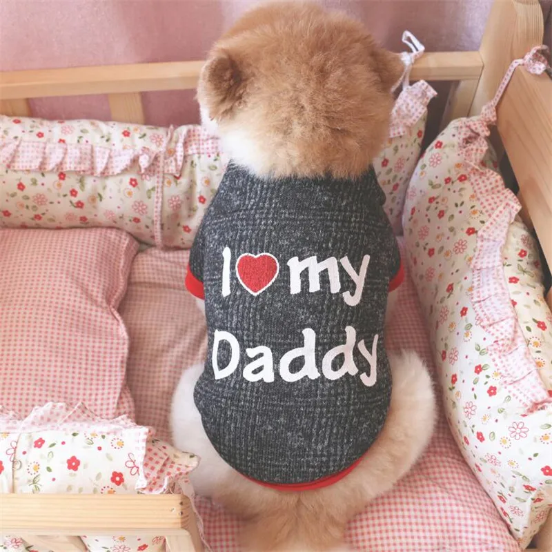 Свитер для собак, одежда для собак, Love My Daddy My Mommy, кофты для щенков, хлопковая теплая одежда для мопса, Осень-зима, костюмы для животных