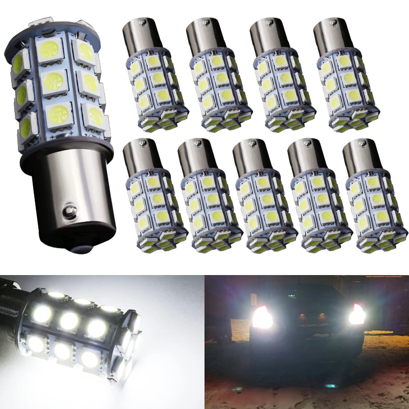 

10pcs 1156 P21W BA15S LED 5050 SMD 27 LED Bulbs White/Warm White Lamp Auto Car Backup Reserse Turn Signal Side Marker Lights 12V