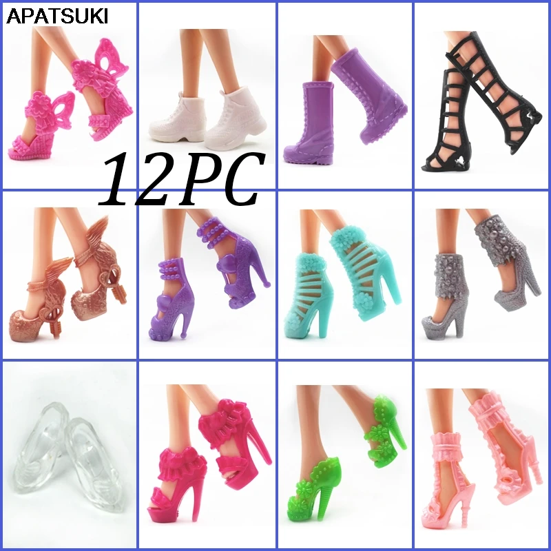 12pairs/set Fashion Doll Shoes For Barbie Sandals 1/6 Boots Dolls Outfit Dress Lots of Designs | Игрушки и хобби
