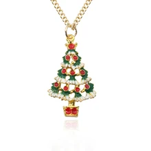 Фотография Fashion Christmas Jewelry Golden Christmas Tree Pendant Necklace White Red Green Enamel Charm Necklaces Colar Feminino