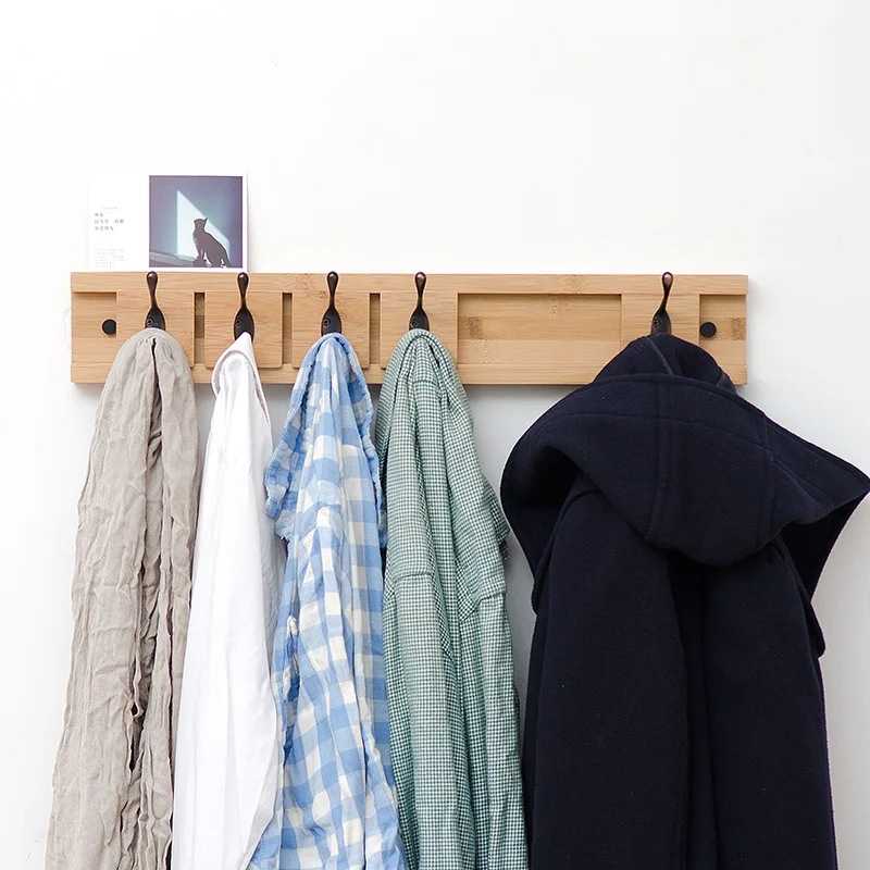 

Настенная вешалка для пальто, Бамбуковая Минималистичная вешалка для одежды, пальто, шапок и полотенец, мобильные крючки, спальни, ванные комнаты, прихожая