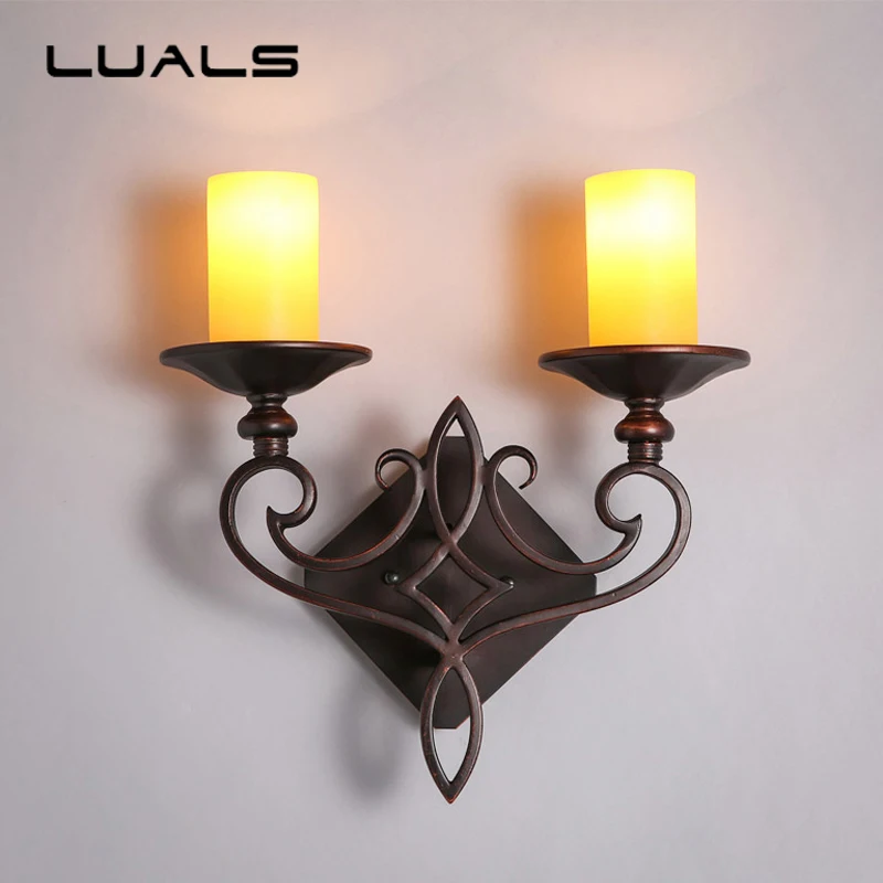 

American Style Vintage Wall Lamp Creative Iron Wall Light Luxury Villa Wall Lamps Bedside Sconce Wall Lights Art Deco Lighting