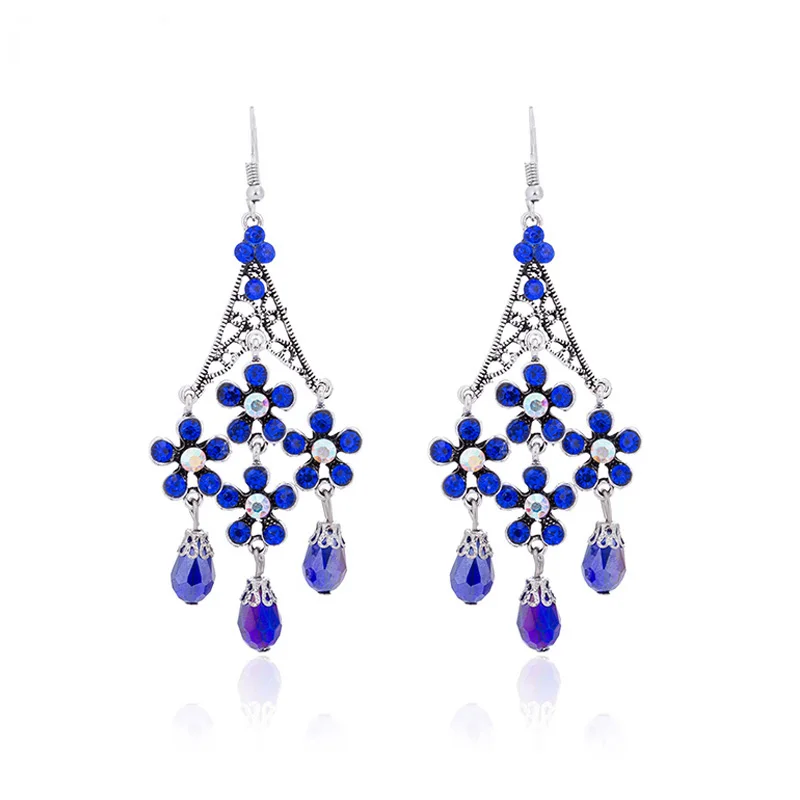 TDQUEEN Crystal Long Chandelier Dangle Earrings Antique Silver Plated Dangling Hanging Earring Luxury Women Big Party Earrings (2)
