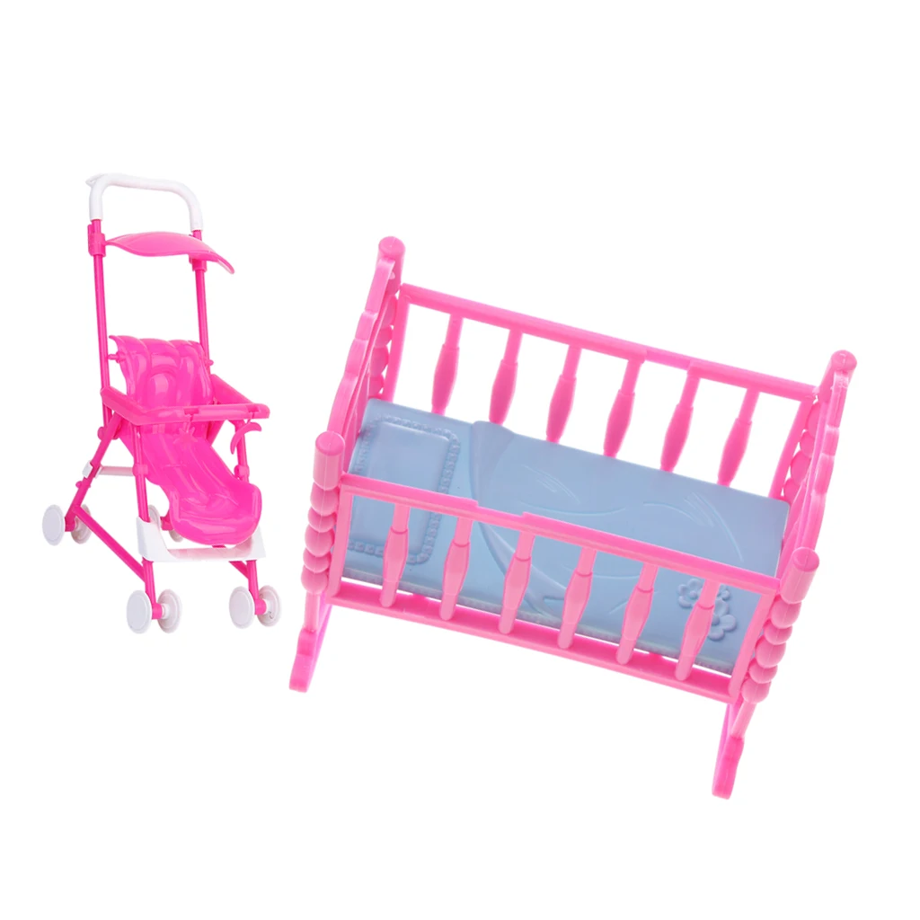 Miniature Nursery Baby Rocking Bed Pram for  Doll House Accessories