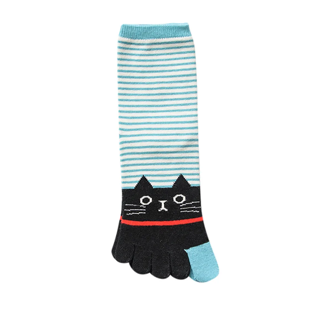 Гольфы Повседневное носки Для женщин длинные хлопковые Для женщин для девочек с принтом кота многоцветный бар носком носки пять носок с